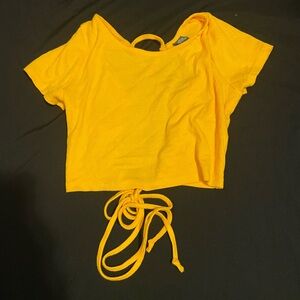 wild fable Bright Yellow Ribbed Tie-Back Crop Top